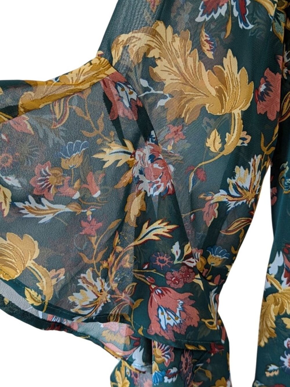 Frye Small Floral Prairie Peasant Top Bell Sleeve Boho Cottagecore Blouse Top - Picture 3 of 14